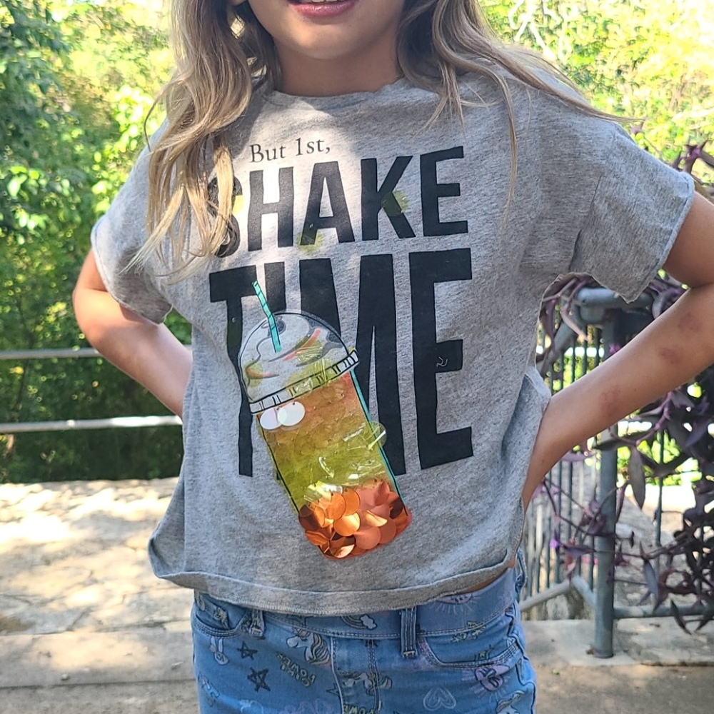 Kidpik Grey Shake Time Graphic T Large Sequin